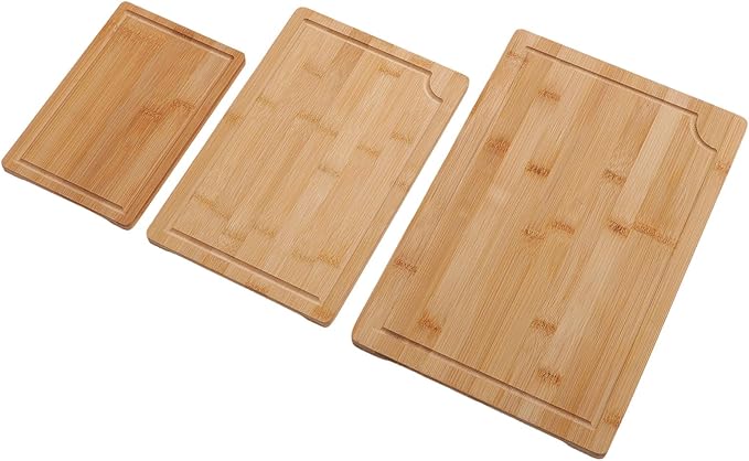 Bewinner Three Piece Wood Cutting Board Set | Smooth Cleaver Friendly Chopping Boards With Grooves And Inner Handles For Kitchen Serving
