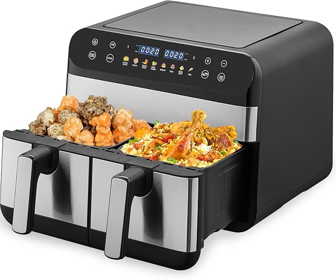 9.5 Quart Air Fryer Oven, Dual Zone 2-Basket, LED Touchscreen, Match Cook & Smart Finish to Roast, Broil, Dehydrate & More for Quick, Great for Family Meals