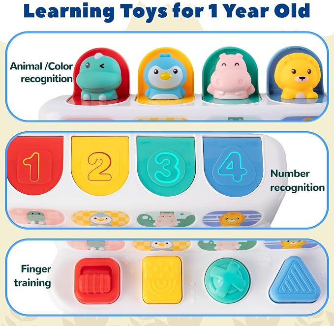 Montessori Cause and Effect Toy 6-12 Months, Baby Push Button Pop Up Animal Toy, Interactive Sensory Toys for Toddlers 1 2 3, Developmental Educational Toy for Boys Girls 9 10 11 Months