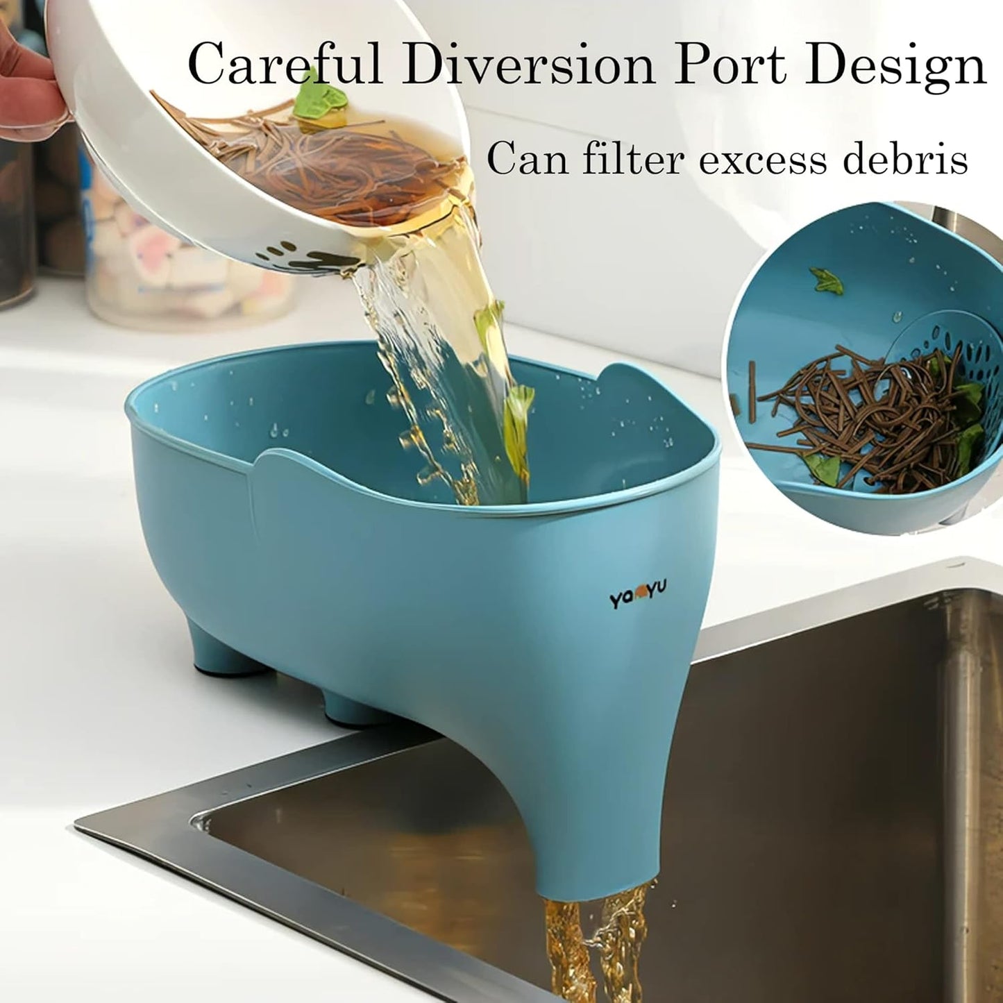 Vegetable Washing Basket with Elephant Drainage for Fruits, Pasta, Noodles - Kitchen (Gray)