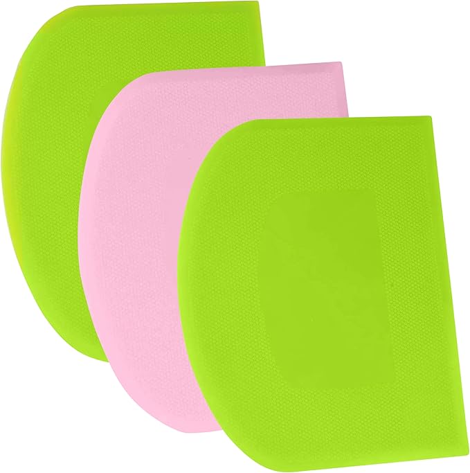 SURDOCA Dough Scraper Bench Scraper - 3P 10.6x6.7" Plastic Flexible Bowl Scraper, Sharp Edge & Angles Cake Scraper. Non-Slip Bakeware Decorating Tools Sculpting & Modeling Tools - Green+Pink+Green