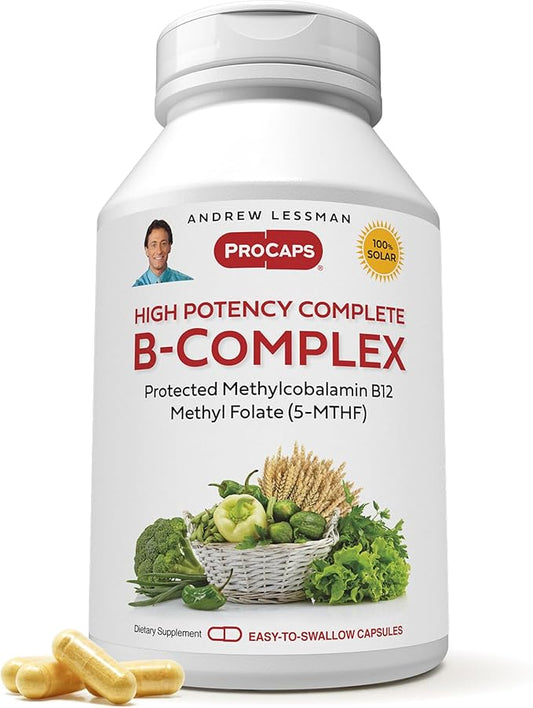 ANDREW LESSMAN High Potency B-Complex 180 Capsules - with High Levels of Folate Complex and Biotin, Promotes Cellular Growth, Energy, Immune Function, Detoxification, Fat Metabolism and More