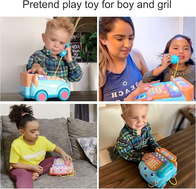 Baby Toy Phone Cartoon Baby Piano Music Light Toy Children Pretend PhoneToy Gift Game Boy Girl Early Education Gift Blue (18 M+)