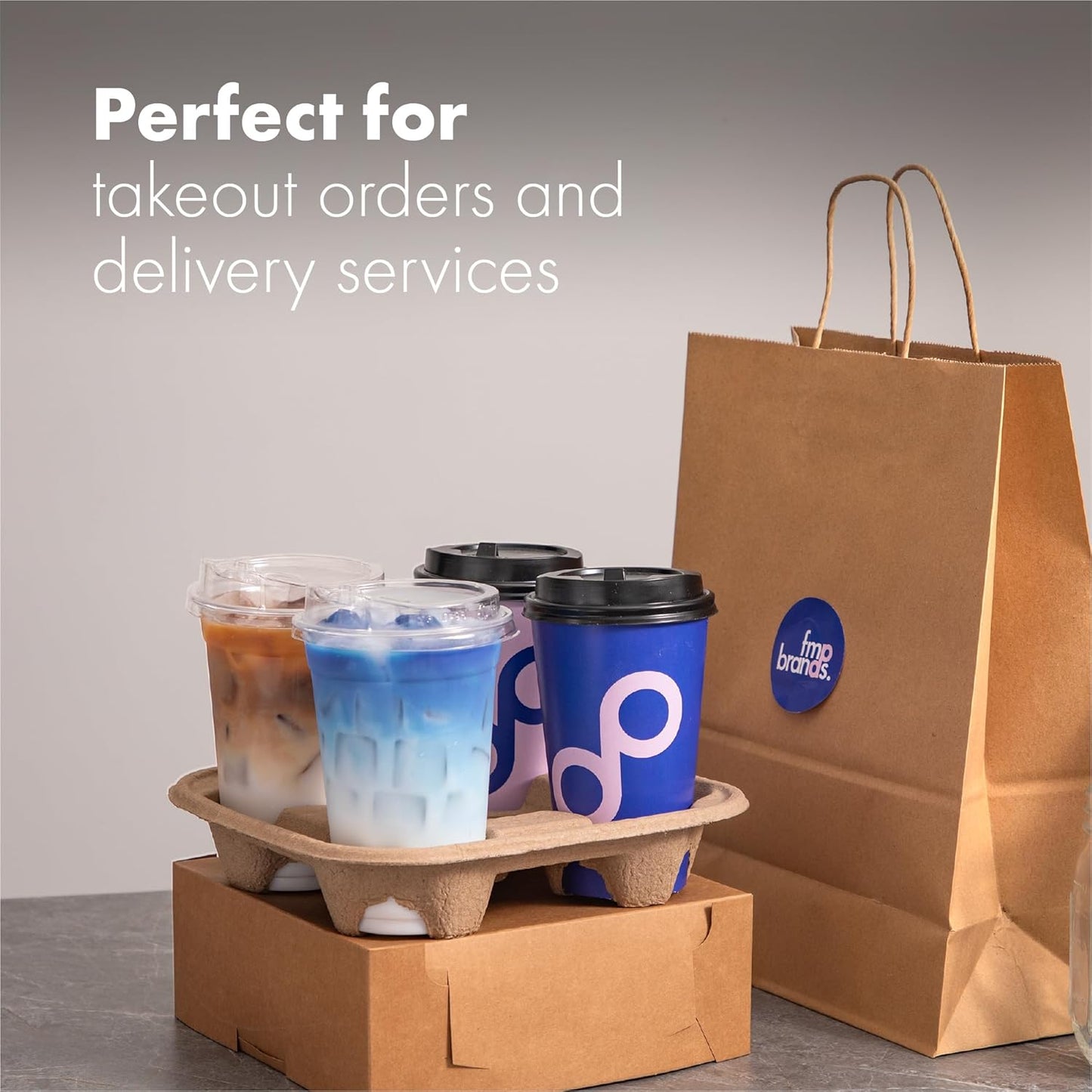 FMP Brands 4 Cup Disposable Drink Carrier Trays, 320 Pack Compostable Pulp Fiber Cup Holder for 8-32oz Cup, Durable to Go Coffee Cup Holders for Delivery Service, Uber Eats