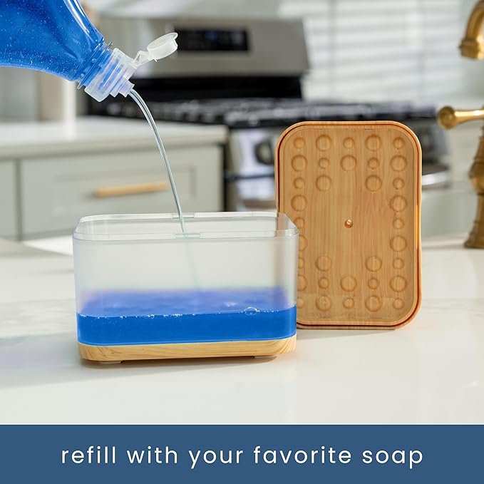 S&T INC. Dish Drying Mat 18" x 30" Black and Dish Soap Dispenser Bamboo Bundle