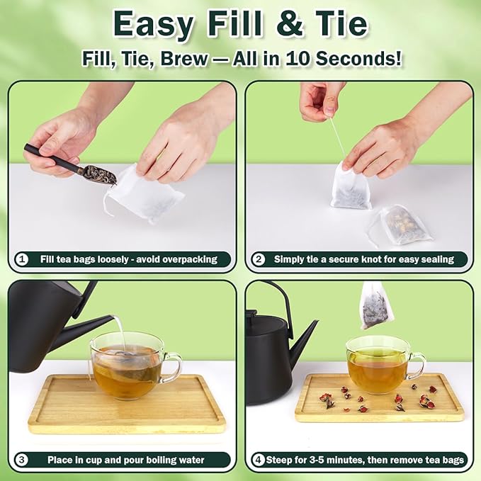 100Pcs Disposable Tea Bags for Loose Leaf Tea, Empty Tea Filter Bags for Cooking, Infuser Sachets for Spice, Coffee, Herb and More (4x6 Inch)