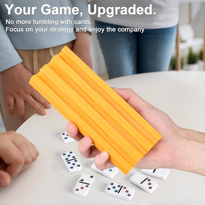 Soulchen Multicolor Wooden Domino Racks Set of 4, Wood Domino Tiles Trays Holders Organizer for Mexican Train Classic Board Accessories, Dominoes Not Included (7.1 x2.8 Inch)