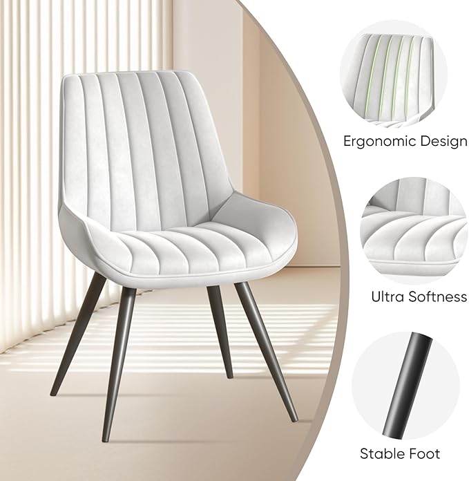 Nalupatio Modern Dining Chairs Set of 4, Comfy Dining Room Chairs with Thick Cushions, Upholstered Fabric Kitchen Side Chairs with Metal Legs, White