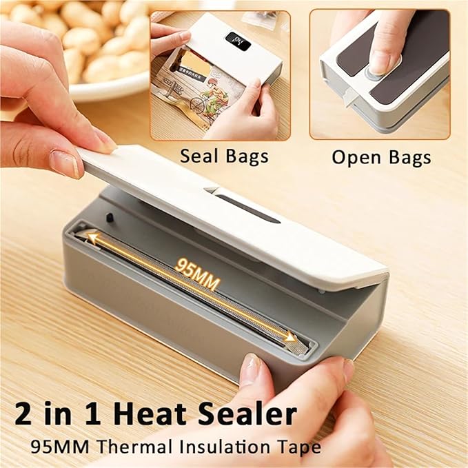 Vacuum Sealer Machine, Mini Heat Sealer Plastic Bag Sealing Machine Rechargable Storage Package Handheld Clip Food,Food Sealer(White)