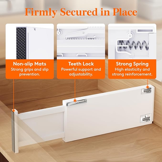 Lifewit 4 Pack 5" High Drawer Dividers 34-56cm/13.5-22" Adjustable Drawer Organizer for Clothes/Utensils, Expandable Drawer Separator in Dresser/Kitchen/Bedroom/Office Organization & Storage White
