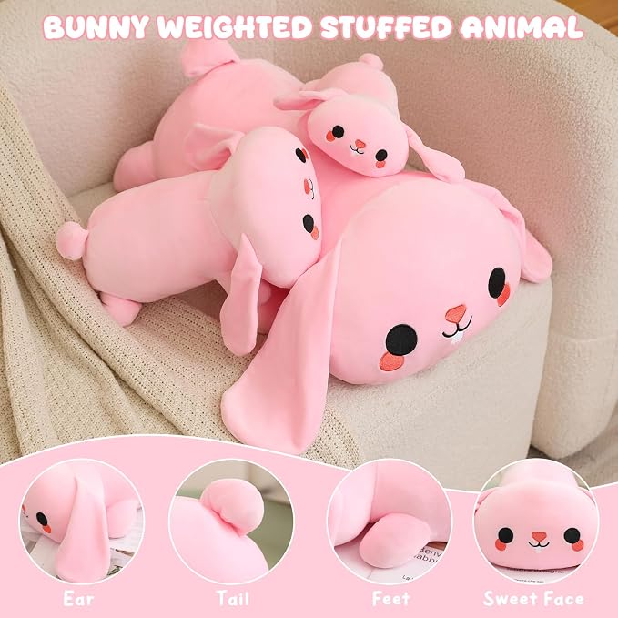 TOYSYM Weighted Stuffed Animals, 1.6 lbs Bunny Stuffed Animal with Weighted Beads, Cute Plush Toy Pillow Gifts for Adults Kids Boys Girls