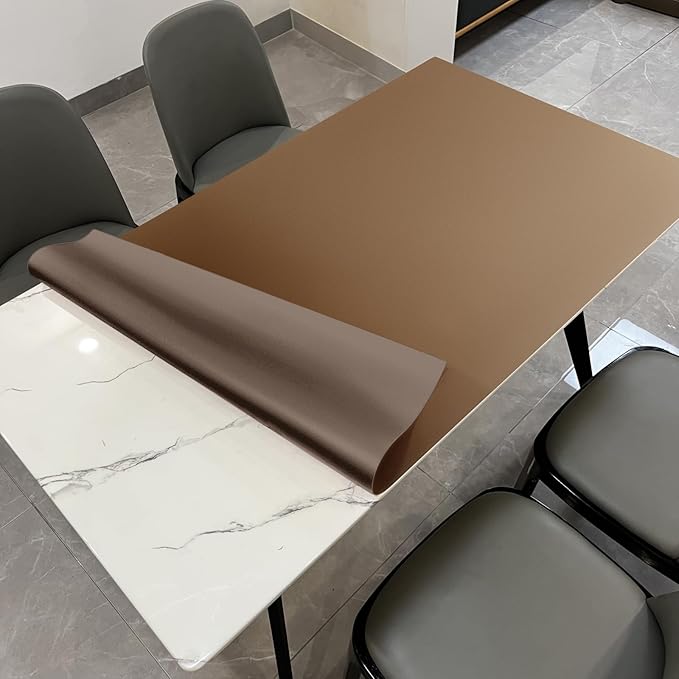 Leather Table Cover,1.8mm Thick,42x60 Inch Table Protector,Table Protector for Dining Room Table,Dining Table Cover,Table Cover Protector,Wood Table Protector(Mud Color+Champagne Gold,42x60)