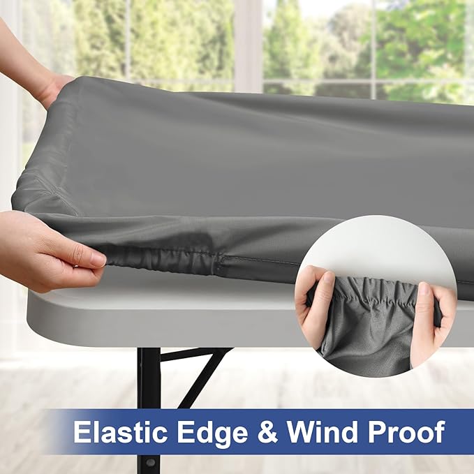 homing Rectangle Table Cloth Cover, Waterproof Polyester Elastic Fitted Tablecloth, Fits for 4 Foot Folding Tables, Washable Table Protector for Picnic, Camping, Outdoor (Grey, 30" x 48")