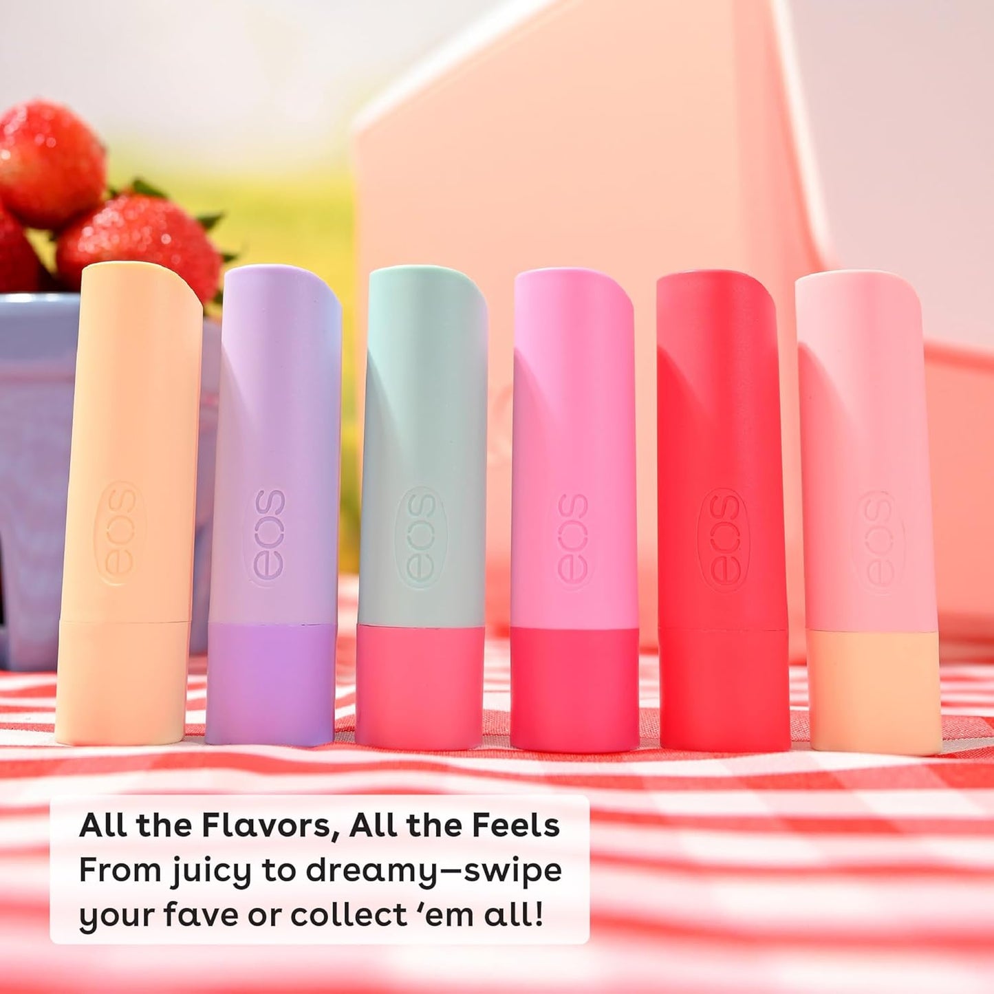 eos 100% Natural & Organic Lip Balm Sticks- Strawberry Sorbet, Vanilla Bean, Sweet Mint & Pomegranate Raspberry, Lip Care Products, 0.14 oz, 4-Pack