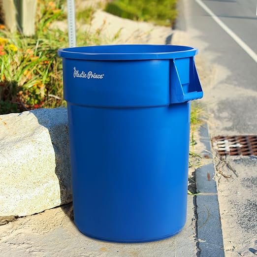PLASTIC PRINCE 44 Gallon Round Trash Can Garbage Can Blue Waste Container for Home Garage Restaurants Warehouses