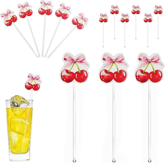 Cherry Birthday Party Cocktail Drink Stirrers, 20 pcs Cherry Drink Stirrers for Bachelorette Party Decoration, Boots and Bows Themed Swizzle Drink Sticks for Disco Cowboy Party Supplies (Cherry)