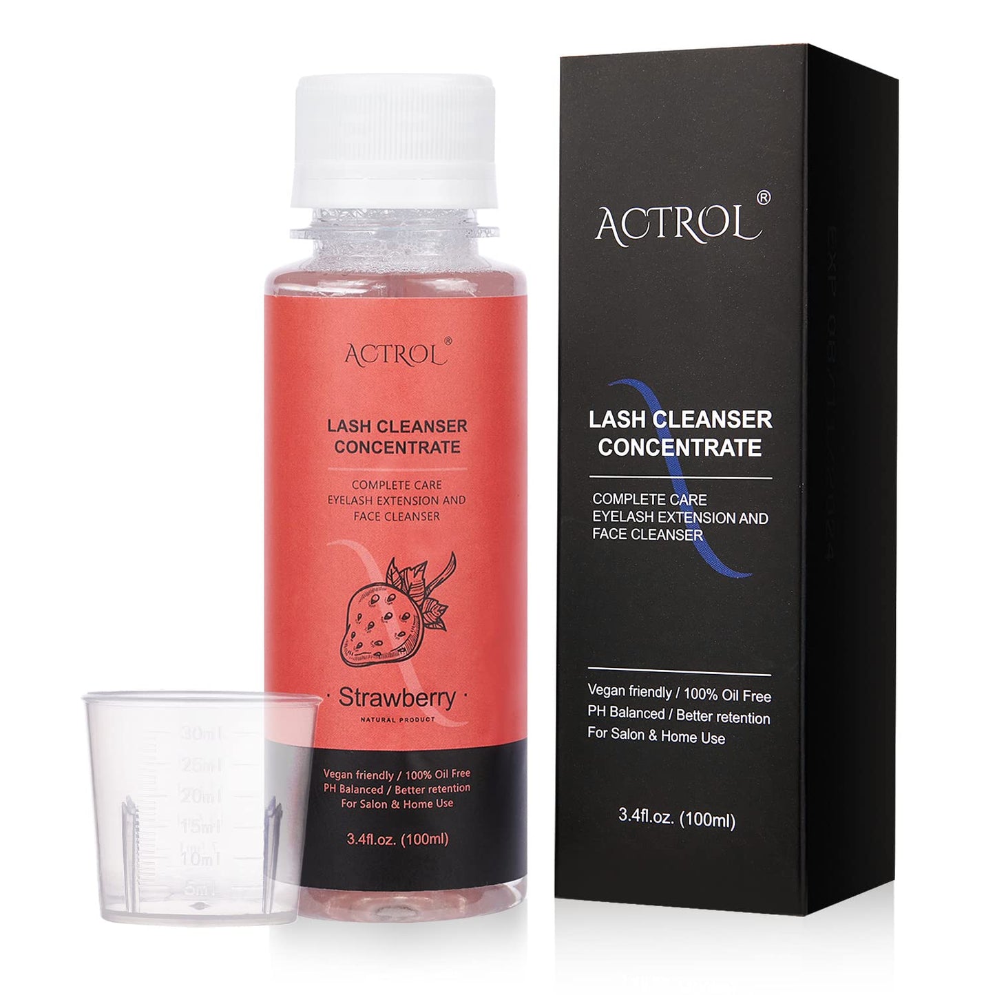 Eyelash Shampoo Concentrate 100ml Lash Extensions Cleanser Concentrate Strawberry Foaming Shampoo Paraben & Sulfate Free Wash for Extensions Lashes with Salon Home Care-Makes 60ml Bottles