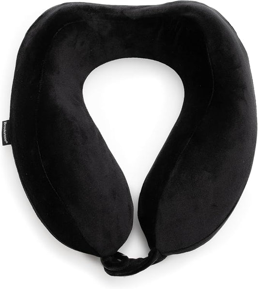 Brookstone x Christian McCaffrey Neck Travel Pillow - Lightweight U-Shaped Stuffable Memory Foam Travel Neck Pillow for Car, Airplane Travels and Sleep, Black