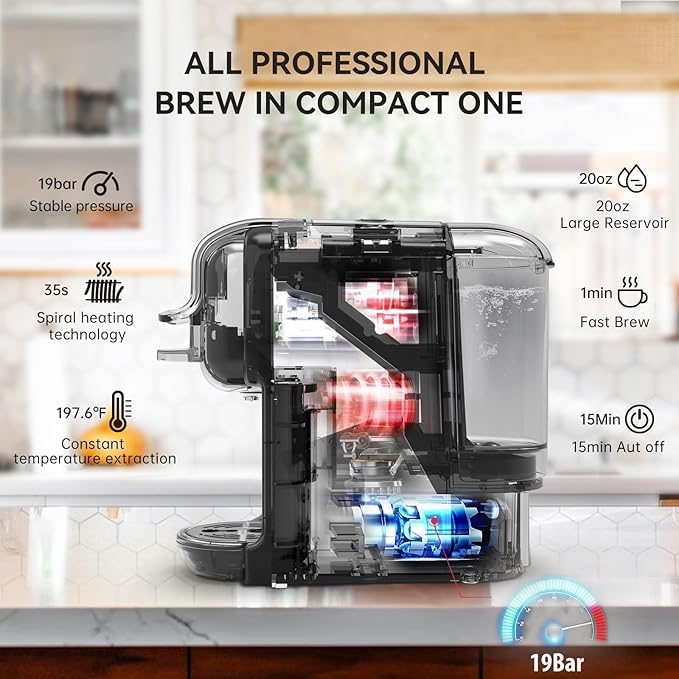 Multi-Capsule Coffee Maker, Hot/Cold Coffee Maker, Milk, ESE Pod Ground Coffee, Cafeteria, 19 Bar, 5 in 1 (Color : H2B M1A WH, Size : CHINA_US)