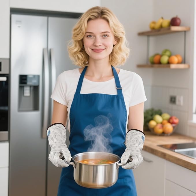 Liquid Silicone Gloves Baking for Oven Heat Resistant Glove with Fingers Hot Mitts for Women Fireproof White XLarge