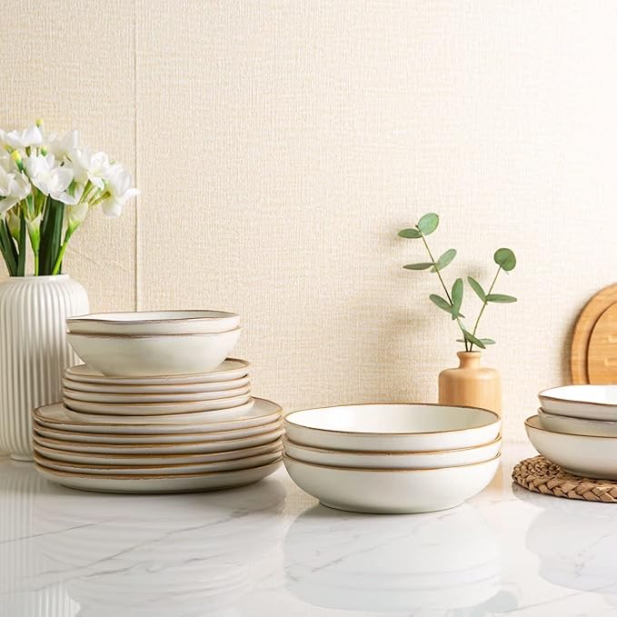 AmorArc Ceramic Dinnerware Sets,Handmade Reactive Glaze Stoneware Plates and Bowls Sets,Highly Scratch Resistant | Dishwasher & Microwave Safe Dishes Set,Service for 6 (18pc)