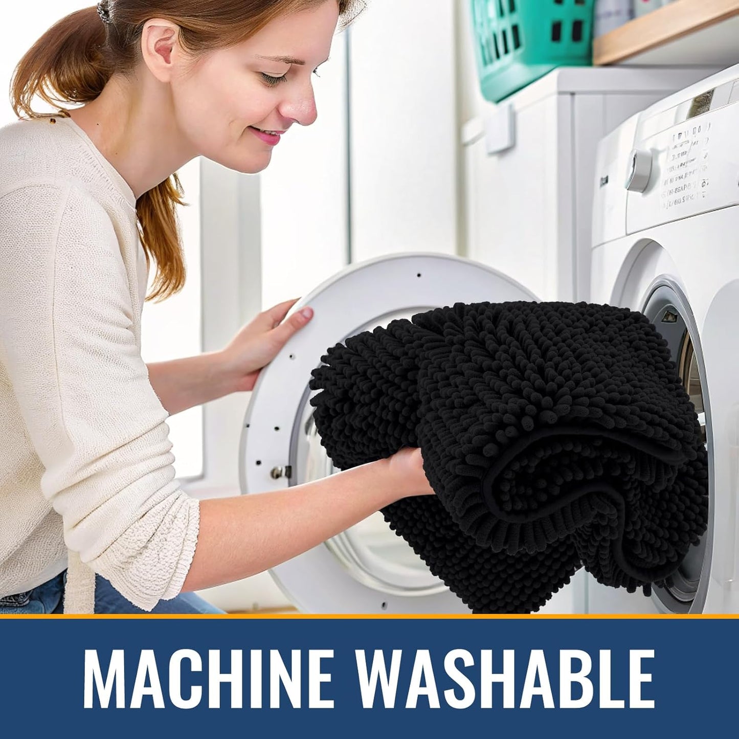 Arotive Bathroom Rugs 34x21, Extra Soft Absorbent Shaggy Chenille Bath Rugs, Machine Washable Rubber Backing Non-Slip Bath Mats for Bathroom Floor Tub and Shower, Home Decor Accessories, Black