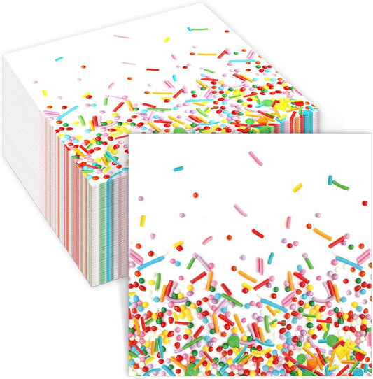 100 Pcs Sprinkles Napkins 2 Ply Disposable Paper Napkins for Baby Shower Birthday Party Theme Table Decor Supplies(White,Confetti)