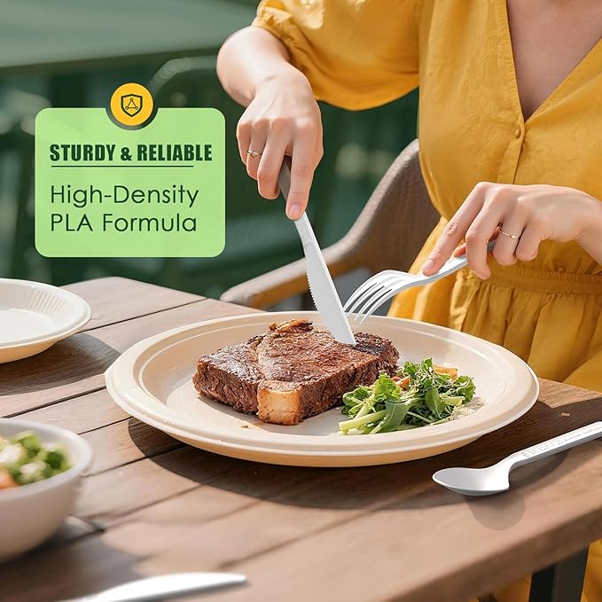 Gezond 100% Compostable Forks 100 Count, No Plastic Biodegradable PLA Forks Disposable Eco Friendly Heavy Duty Cutlery Suitable for Party Picnic Office Everyday Use