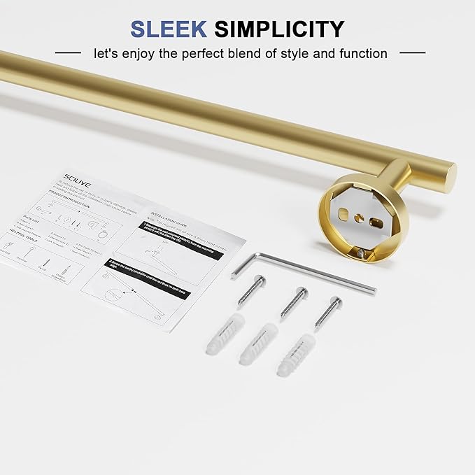 Brushed Gold Towel Bar, 18 Inch Towel Racks for Bathroom Wall Mounted, SUS304 Stainless Steel Bathroom Towel Holder, Total Length 20.4 Inch Towel Bars