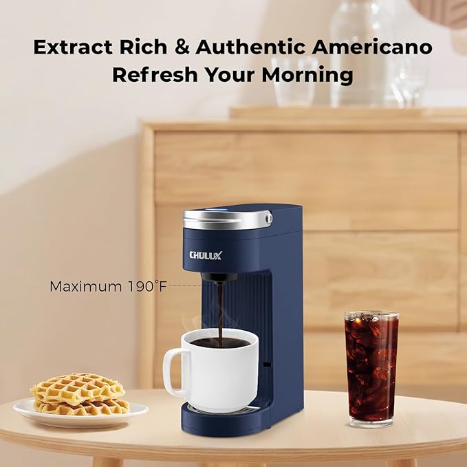 CHULUX Single Serve Coffee Maker for K Cups, One Cup Coffee Machine for Travel Mug, Fast Brewing, Auto Off, Matte Navy