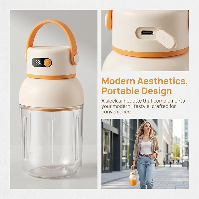 Portable Electric Juicer Cup with Zero Cord Hassle,Rechargeable Personal Blender,Digital Display,Power off when the lid is opened,2600mAh battery capacity for Gym, Office, Outdoors (1000ml)