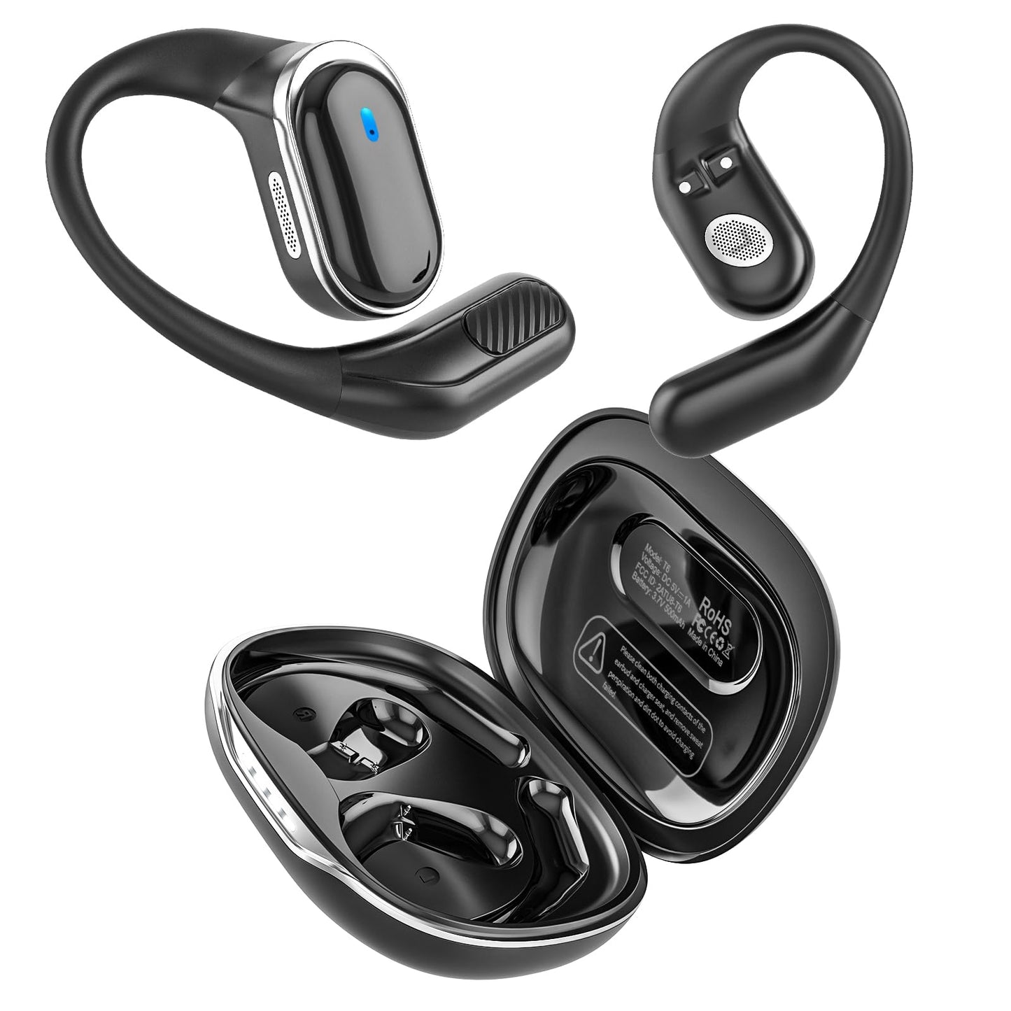 TRAUSI Open Ear Wireless Earbuds Bluetooth Headphones, 50Hrs Playtime Stereo Sound Earphones with IPX7 Waterproof Ear Buds for Fitness/Workouts/Travel
