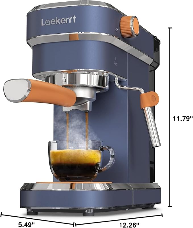 Laekerrt 20 Bar Espresso Maker CMEP01 with Milk Frother Steamer, Home Expresso Coffee Machine for Cappuccino and Latte (Navy Blue, Stainless Steel) Gift for Coffee Lovers, Father