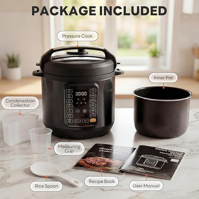 DUMOS 16-in-1 Electric Pressure Cooker, 6QT Programmable Multi Cooker with 12 One-Touch Presets, Soup Steam Yogurt and More, Ceramic Inner Pot Delay Start & Keep Warm, Includes Recipe Guide, Black