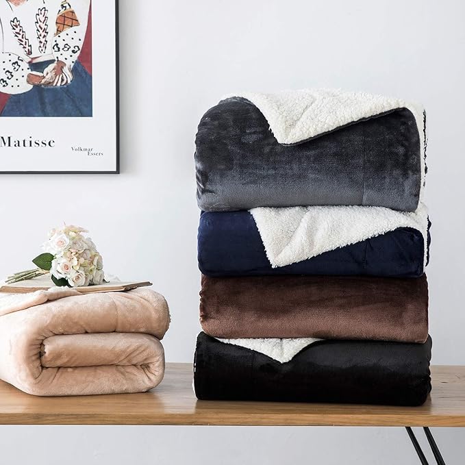 IR Imperial Rooms Grey Sherpa Blankets Queen Size for Bed - Wholesale Bulk Pack of 9 Sherpa Blankets - Soft Fluffy Throw Blanket for Hotels, Guest Bedroom, 90x90 Inches