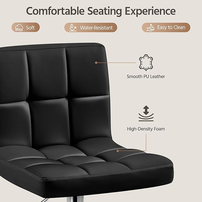 Yaheetech Single Bar Stool, Adjustable PU Leather Swivel Barstools, Modern Counter Stools with Back and Footrest, Counter Height Barstools for Bar, Kitchen, Dining Room, Black