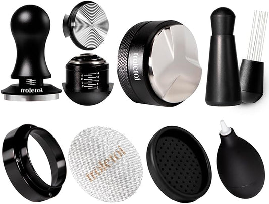 7 PCS 58mm Espresso Accessories Kit: Espresso Tamper, Coffee Distributor, Puck Screen, Dosing Funnel and WDT Tool Espresso Machine Accessories, Professional Espresso Tools