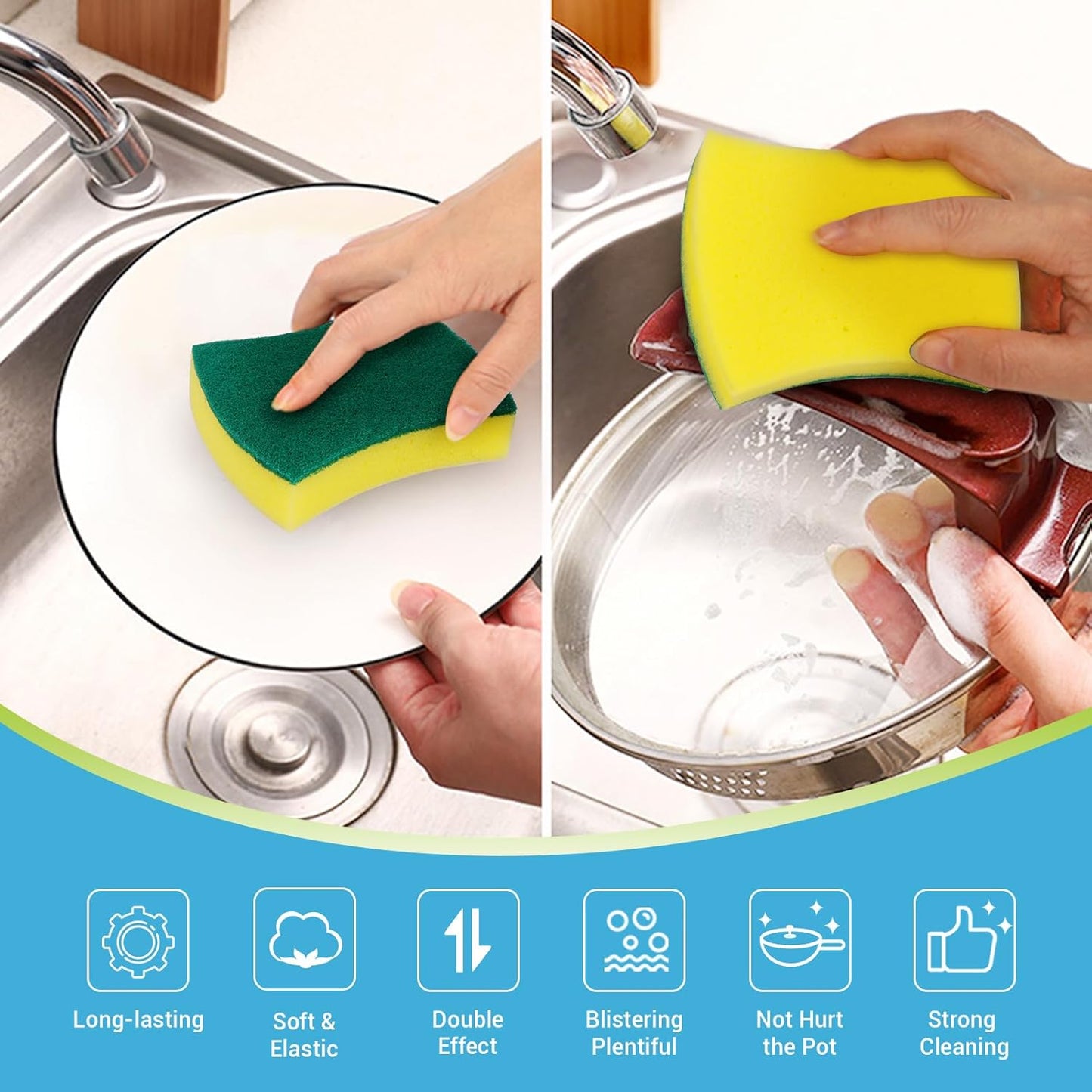 AIDEA Sponges Kitchen, 50 Pack Heavy Duty Dish Sponge, Cleaning Dish Scrubber Sponge for Home and Kitchen, Stink-Free Cleaning Supplies for Pots, Pans