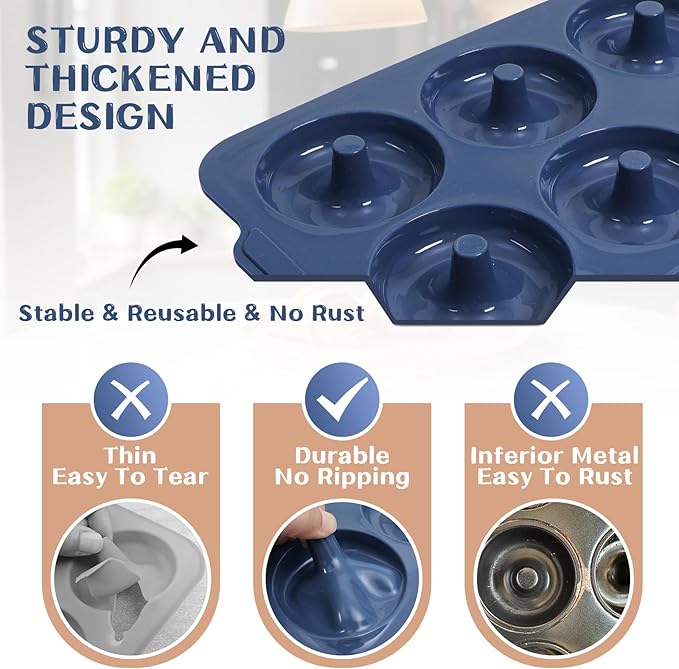 Nonstick Silicone Donut Pan: 4 Inch Doughnut Pan with Metal Frame - Silicone Donut Molds for Baking Gluten Free Glazed Vegan Protein Donuts Bagel - for Oven Kitchen - Home Bakers Housewife