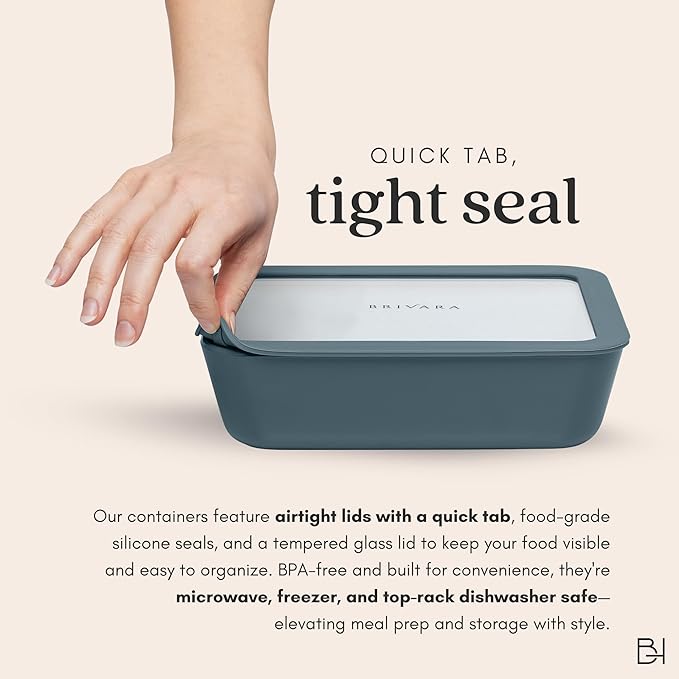 Ceramic Coated Glass Food Storage Container | No PTFE, PFOA, PFAS, and BPA | Reusable Non Toxic Meal Prep Container with Glass Lid | Easy To Store | 6 Cup Rectangle [Dusk]