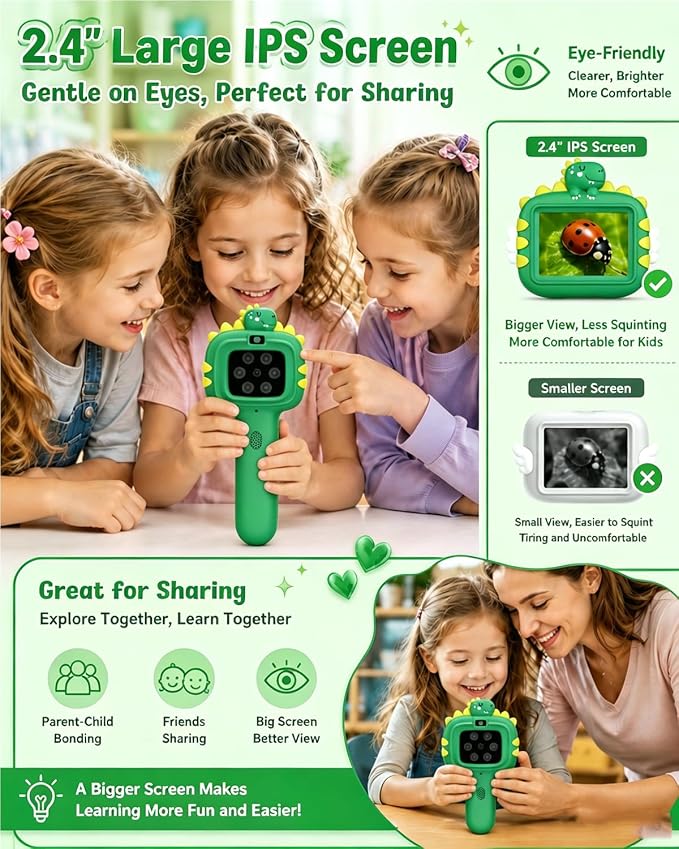 Outdoor Portable Kids Microscope: 100g Lightweight Pocket Design Magnifying Camera for Travel – 3.5H Rechargeable Battery & 6 LEDs for Anytime Exploration – 1s Quick Auto Focus