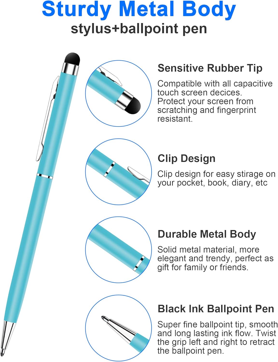 24 Pack Stylus Pens for Touch Screens innhom Stylus Pen for ipad iPhone Tablets Samsung and Black Ink Ballpoint Pens-2 in 1 Stylists Pens