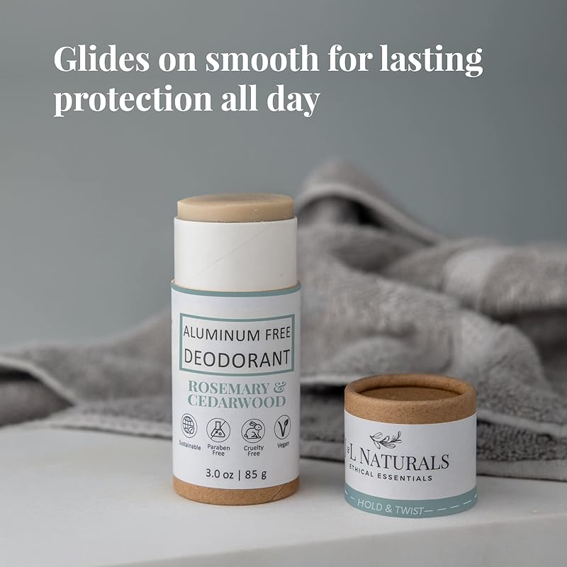 J&L Naturals Aluminum Free Deodorant for Men & Women | 100% Natural Ingredients With Coconut Oil, Shea Butter, & Essential Oils | Sustainable, Eco-Friendly (Rosemary & Cedarwood, 3.0 Oz (Pack of 2))