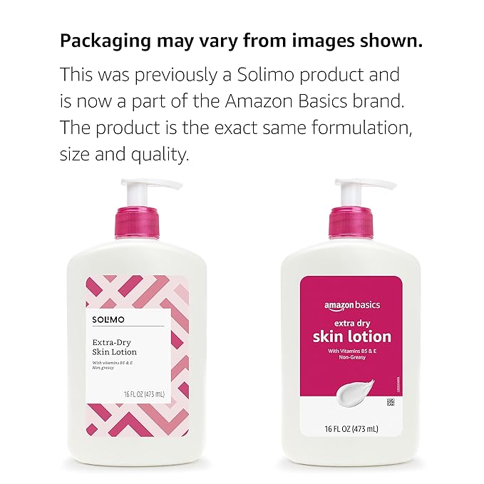 Amazon Basics Body Lotion for Extra-Dry Skin with Vitamins B5 & E, Clean Scent, 16 fl oz, Pack of 3 (Previously Solimo)