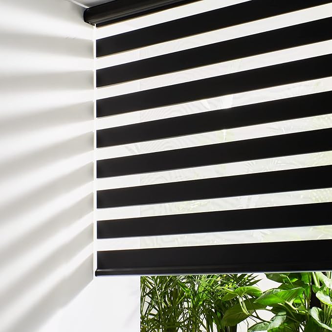 Persilux Cordless Zebra Blinds for Windows (36" W X 72" H, Black) Free-Stop Windows Shades Dual Layer Light Control for Day and Night, Light Filtering Sheer Shades for Home, Easy to Install