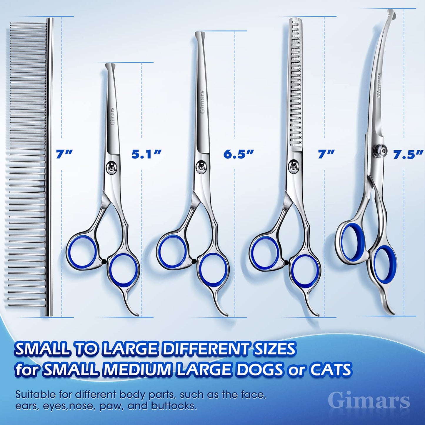 Gimars Titanium Coated Professional 6 in 1 4CR Stainless Steel Dog Grooming Scissors with Safety Round Tip, Heavy Duty Pet Grooming Scissor for Dogs, Cats and Other Animals
