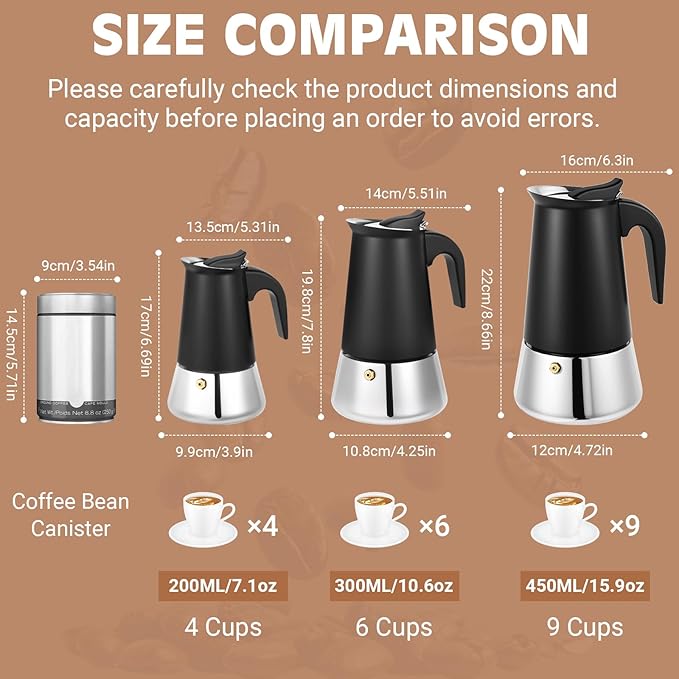 Moka Pot, 4 Cups (7.1 oz) Stovetop Espresso Maker, 304 Stainless Steel Moka Pot, Induction Compatible, Black