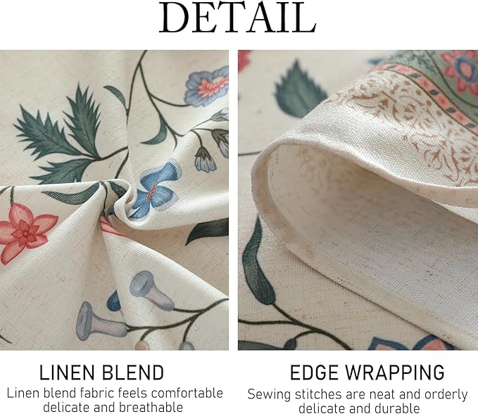 ISAENNE Designer Chinoiserie Linen Floral Long Tablecloth Rectangle,White Wrinkle Resistant Table Cloth,Elegant Decor Tablecloths for Dining Thanksgiving Kitchen Party Christmas,63"*94"-Daffy