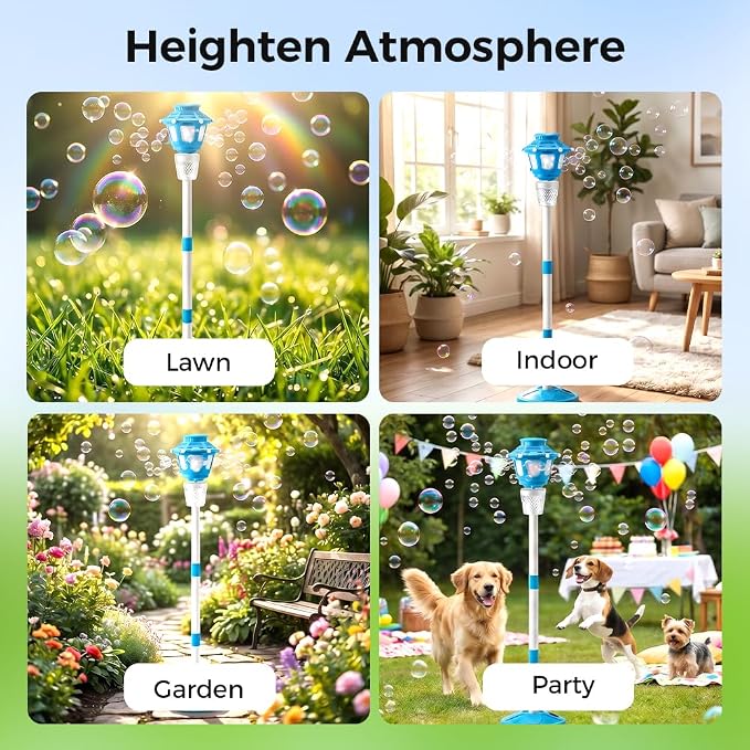 2026 New 47" Rechargeable Automatic Bubble Maker with Light and Music for Outdoor, Adjustable Height Stand with Detachable Wand, Bubble Solution Included for Party (Blue)