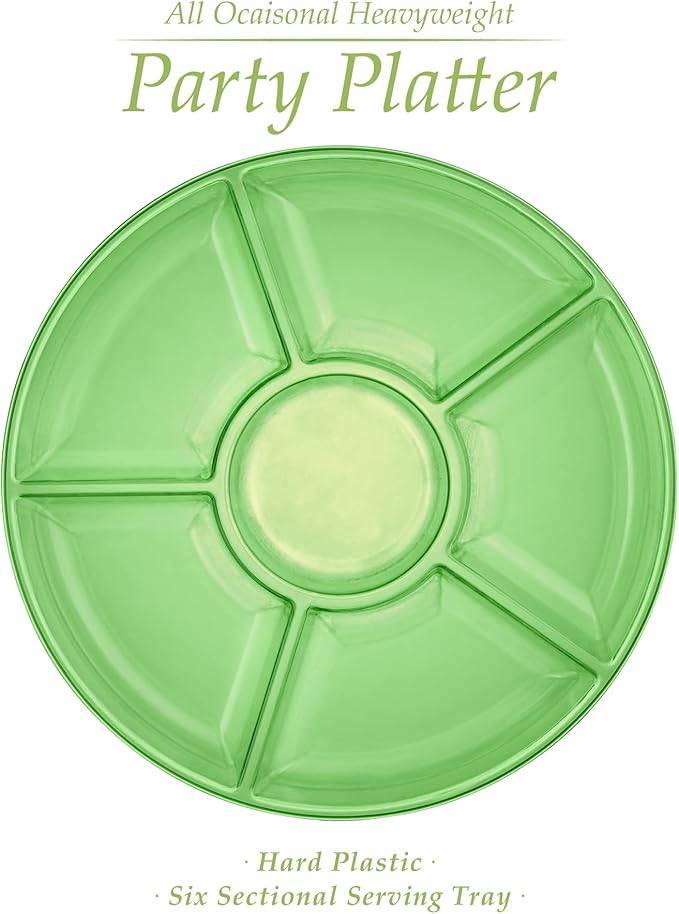Plasticpro 6 Sectional Round Plastic Serving Tray/Platter (2, Green)